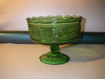 E. O. BRODY CLEVELAND GREEN DECORATIVE PEDESTAL BOWL COMPOTE G4483