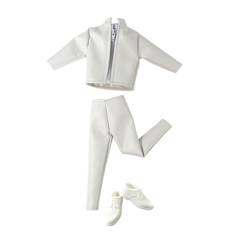 White Zipper Leather Fashion Doll Clothes Set For 12inch 12" Boy Doll 1/6 Outfit