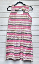 Loft Dress Womens 8 Pink White Stripe Linen Blend Sleeveless Cut Out Back Zip