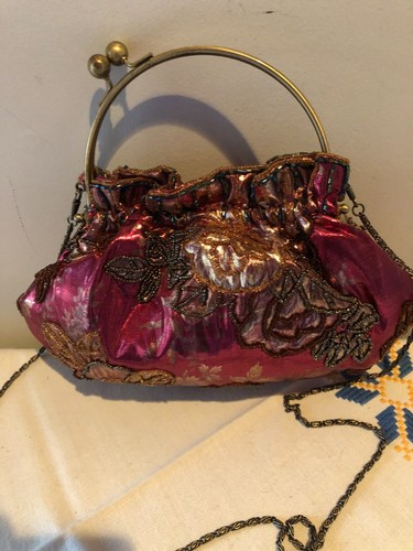 Women's Maroon Beaded Evening Bag - Picture 3 of 7