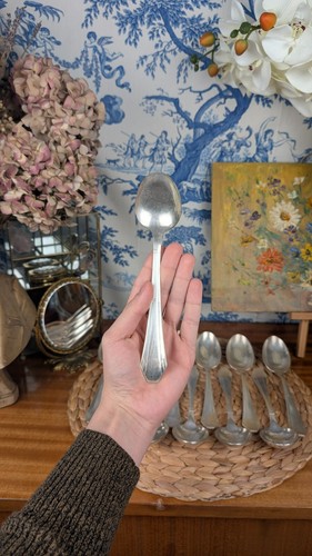 12 Cuillères à Soupe Art Déco Années 30 par Orbrille, en Métal Argenté Français - Picture 7 of 10