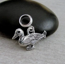 Silver Duck Dangle Charm - Mallard Duck Bead fits European Bracelets