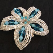 White And Blue Beaded Crystals Flower Hair Clip New