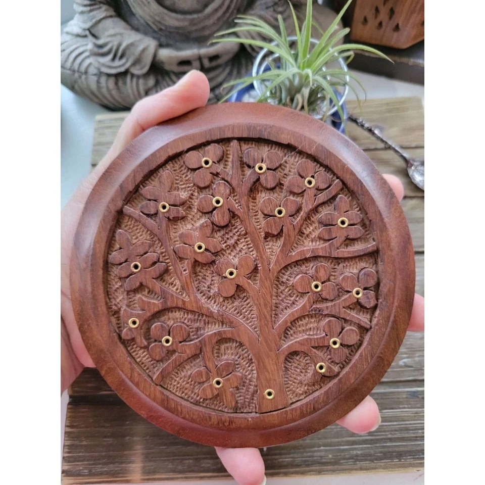 Tree of Life Carved Wood Stick Burner/ Incense Burner - Image 3 of 4