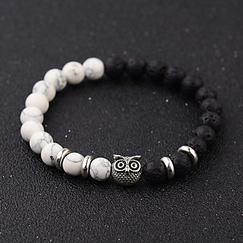 Men's Rock Lava Howlite Owl Head 8MM Natural Stone Bracelets Charm Jewelry Gift - Picture 13 of 23
