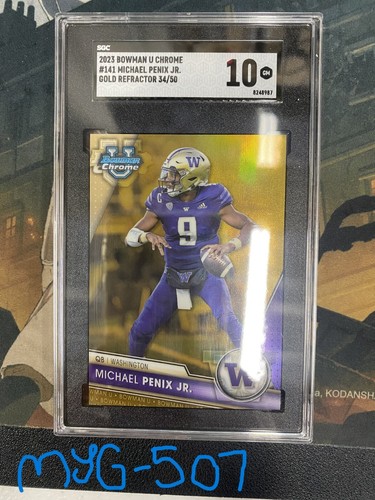 MICHAEL PENIX JR 2023 BOWMAN U CHROME #141 GOLD /50 SGC 10 (RC)