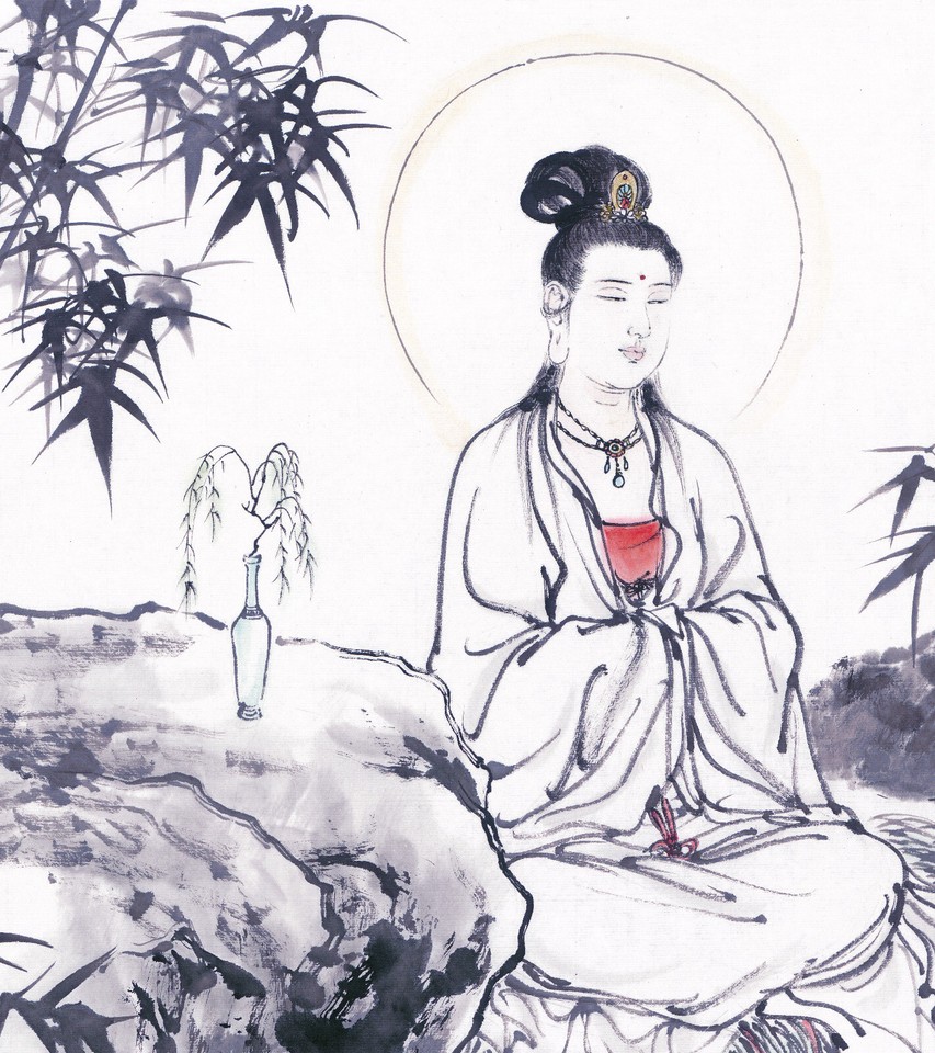 掛軸1967 ORIENTAL FINE ART CHINA FAMOUS FIGURE PAINTINGGuanyin Buddha