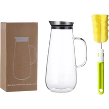 Glass Pitcher with Handle and Stainless Steel Silicone Filter Lid 50oz US New