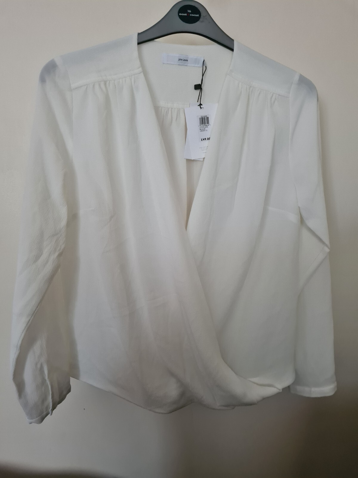 John Lewis Long Sleeved Mylene Cream Cross over Loose Blouse RRP £49.00 CA1073