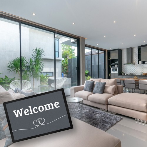 Fußmatte Welcome in dunkelgrau mit Herzen Willkommen Fußmatte Fussmatte - Bild 5 von 30