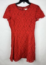 J. Crew Womens Dress 6 Red A Line Lace Floral Short Sleeve Lined Fit & Flare