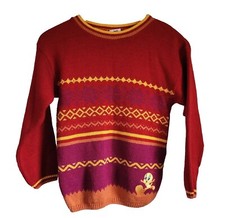 Tweety Bird Vintage 00s Red Crewneck Sweater Warner Brothers Looney Tunes 7/8
