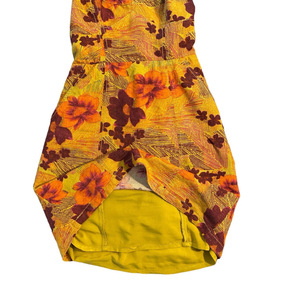 Urban Outfitters Dress Women's XS Golden Yellow Floral Linen Mini Fully  Lined | eBay