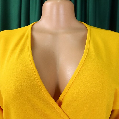 Fashion Pleated Summer Skirt Dress Waist V-neck Women's Clothing Mid-Length - Picture 34 of 36