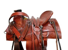 Western Saddle Ranch Trail Hard Seat Cowgirl Tooled Leather Tack 15 16 17 18