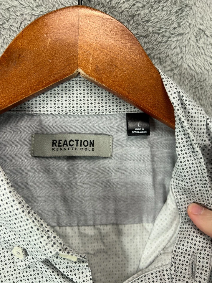 Camisa Kenneth Cole Reaction Abotonada Para Hombre Grande Gris Diamante Manga Larga Trabajo Foto 4 de 4