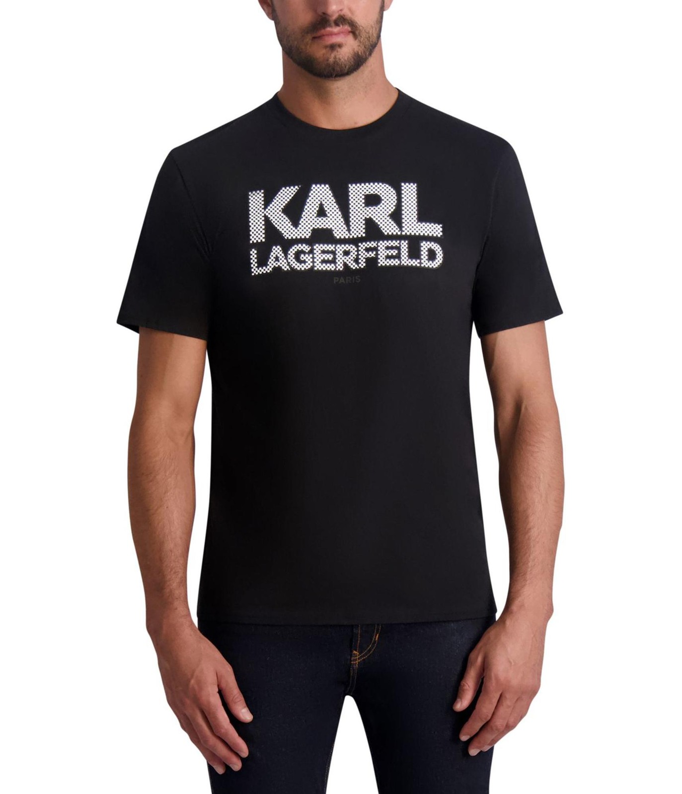 Karl Lagerfeld Mens Checkered Logo Graphic T-Shirt Black Large 5390₽