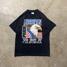 Vintage American Pride Eagle California Black Single Stitch Tee Mens XL USA Made