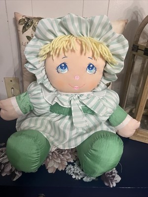 Dolly Mine Plush Doll 25  Nylon green White Striped Dress Yarn Hair 1993 Vintage