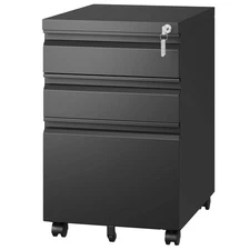 【US】3 Drawer Mobile File Cabinet w/Lock,Metal Filing Cabinets for Home Office O