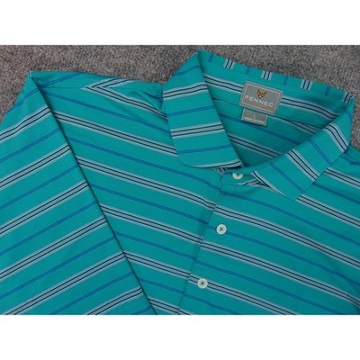 Fennec Polo Shirt Mens Large Teal Striped Short Sleeve Golf Casual Sporty Tennis