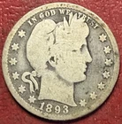 1893 Barber Quarter. Free Shipping
