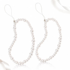 2PCS Pearl Phone Charm Wrist Strap, Beaded Lanyard for Camera Bags