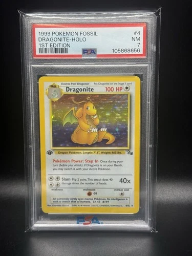 1999 POKEMON FOSSIL 1ST ED #4 DRAGONITE-HOLO PSA 7