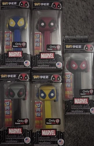 Funko Pop! PEZ Marvel Deadpool (Gamer) GameStop candy dispensers Set Of 5