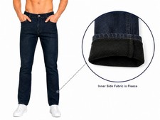 Pantalones de mezclilla forrados de lana de pierna recta para hombre ajuste regular con 5 bolsillos para hombre Reino Unido