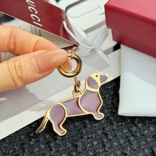 Gucci Dachshund Dog Keychain Red Enamel Gold Tone Charm With Box