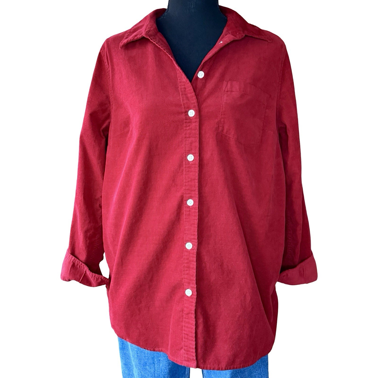 Ruby Red Corduroy Button Down Long Sleeve Shirt b… - image 5