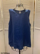 HLT30 Navy XLarge NWT Match Point Linen Shirt Tank Round Neck Flax NEW Blue