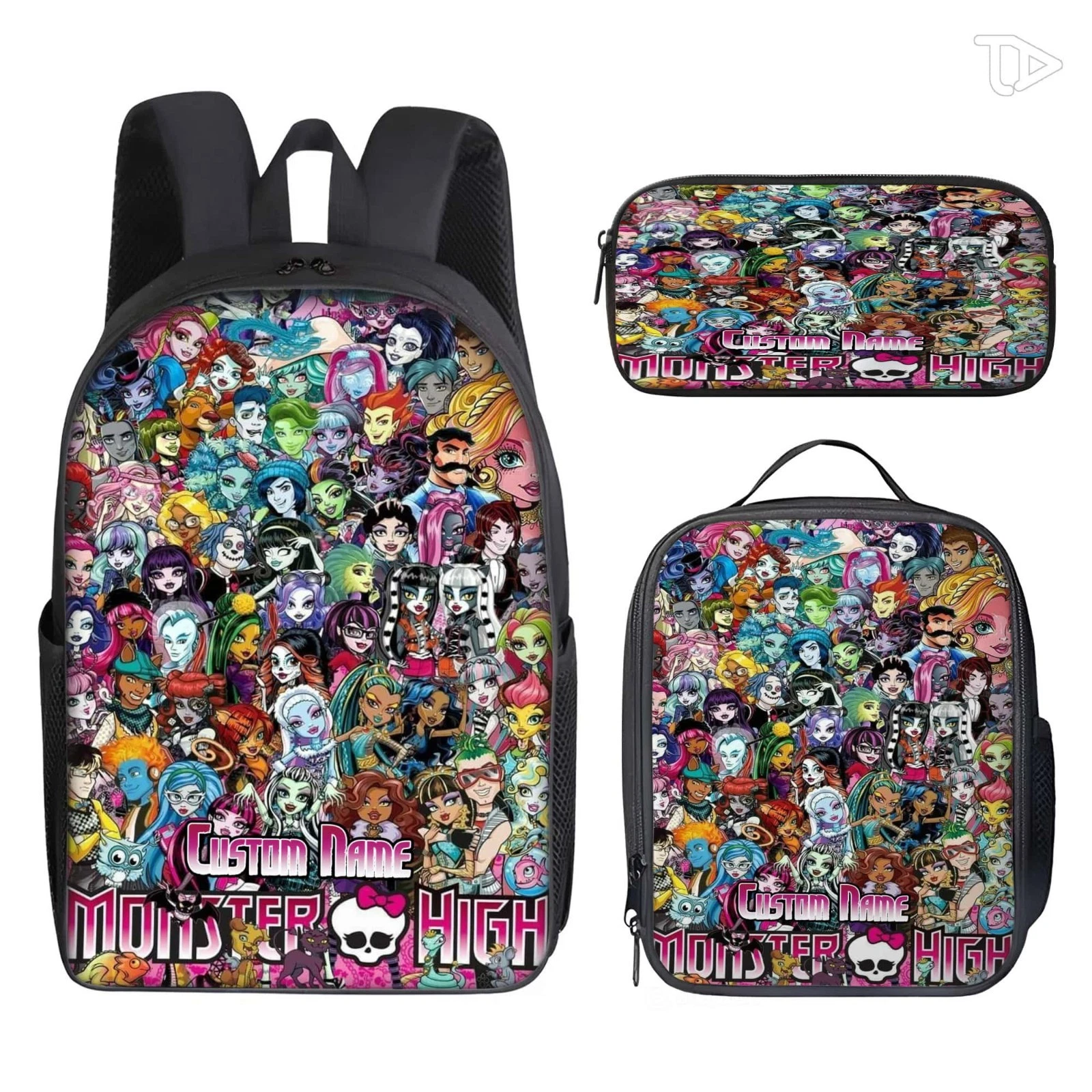 Personalized Spooky Character Pattern Backpack Set Lunch Bag Custom