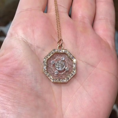 Moissanite 0.30Ct Round Cut Antique Hexagon Pendant 14k Yellow Gold Plated