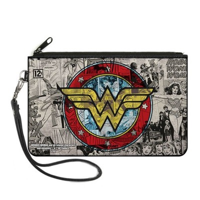 Canvas Zipper Wallet LARGE Wonder Woman Logo/Comic Scenes Grays/Blue (US IMPORT)