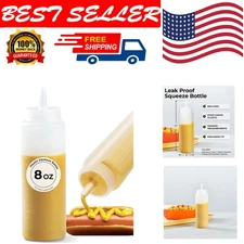 8oz Food-Grade Plastic Squeeze Bottle, Reusable Condiment Dispenser, Clear