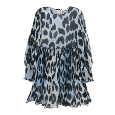 GANNI Animal Print Georgette Pleated Long Sleeve Dress EU 40 - US 8/10