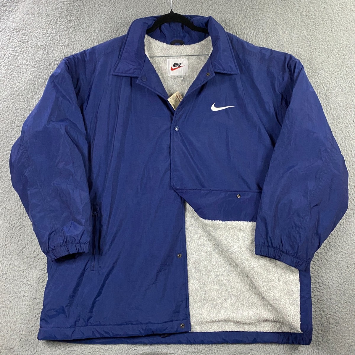 VTG 90s Y2K Nike Coaches Jacket Mens XL Sherpa Fleece Lined Swoosh
