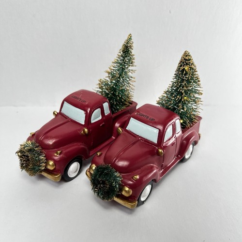 2 NWOT Red Truck W/ Tree & Working Lights Holiday Christmas Decoration - Afbeelding 1 van 9