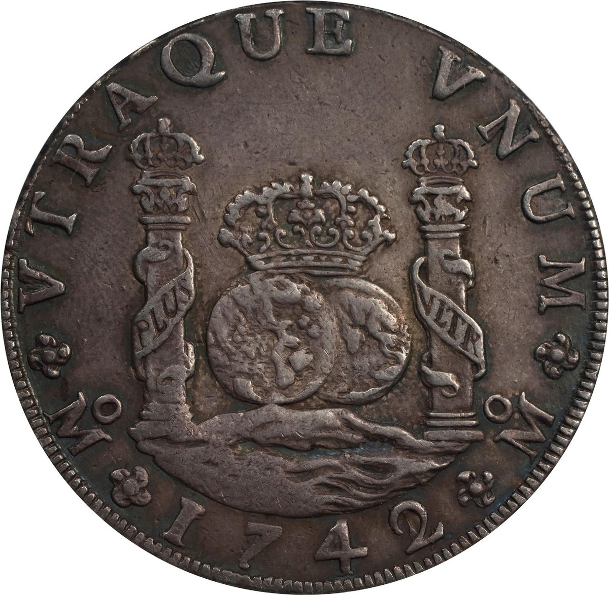 Mexico: Philip V, 8 Reales Pillars 1742/1 Mo-MF Overdate. PCGS XF