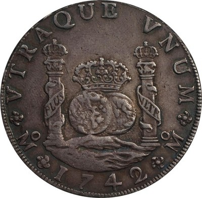 Mexico: Philip V, 8 Reales Pillars 1742/1 Mo-MF Overdate. PCGS XF