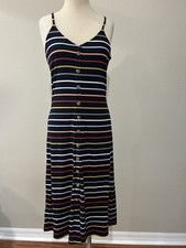Loft Women's Sundress Spaghetti Strap Blue Stripe Ribbed Jersey Petite S PS NWT