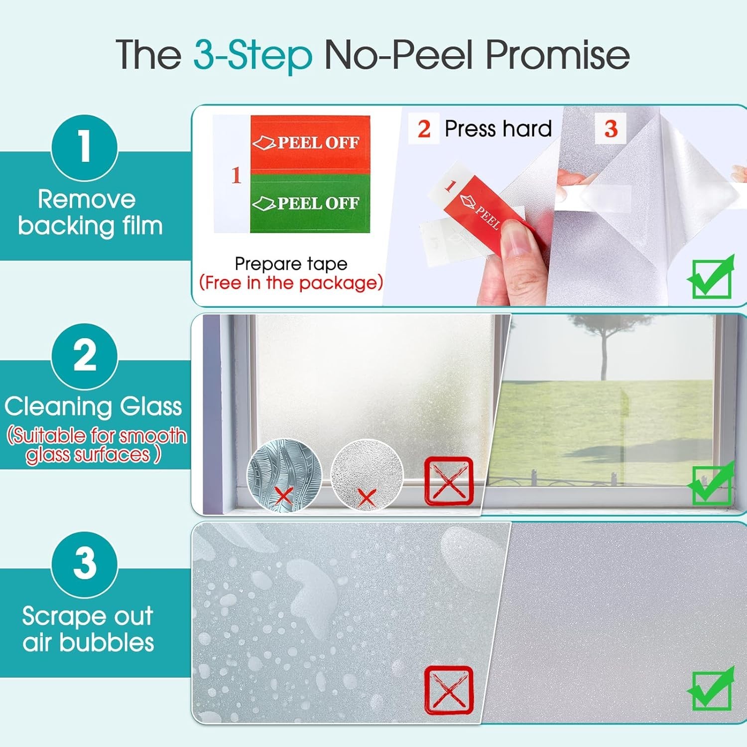 Frosted Glass Window Privacy Film, UV Blocking & Anti-Glare - 11.8 x 78.7 Inch