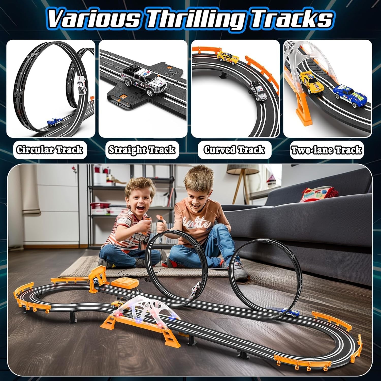 Slot Car Race Track Set Electric Powered Race Track Dual Racing Car Track Set