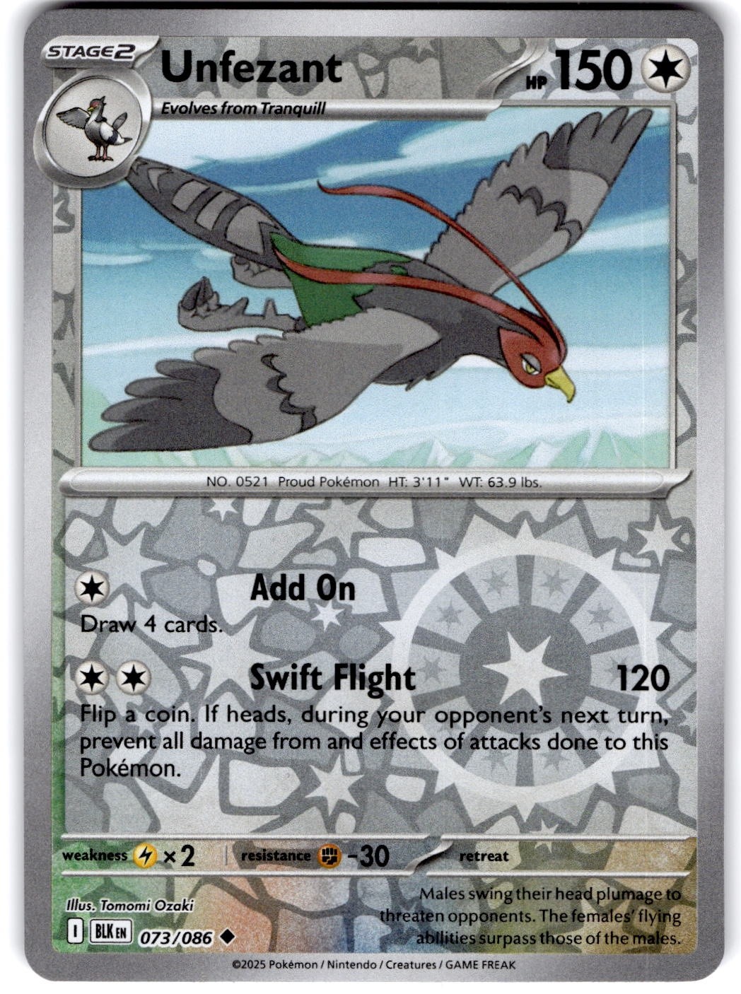 Pokemon Unfezant Black Bolt 73/86 Reverse Holo English