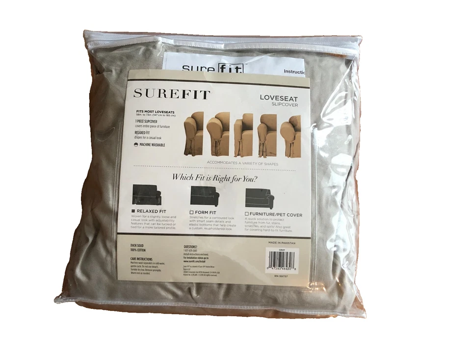 Surefit Slipcover for Loveseat Couch Heavyweight Cotton Canvas Gray Relaxed Fit - Image 2 of 2