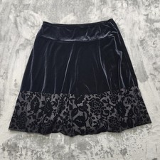 Vintage Apostrophe Skirt Womens L Black Velvet Velour Burnout Hem A-Line Holiday