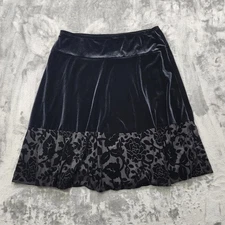 Vintage Apostrophe Skirt Womens L Black Velvet Velour Burnout Hem A-Line Holiday