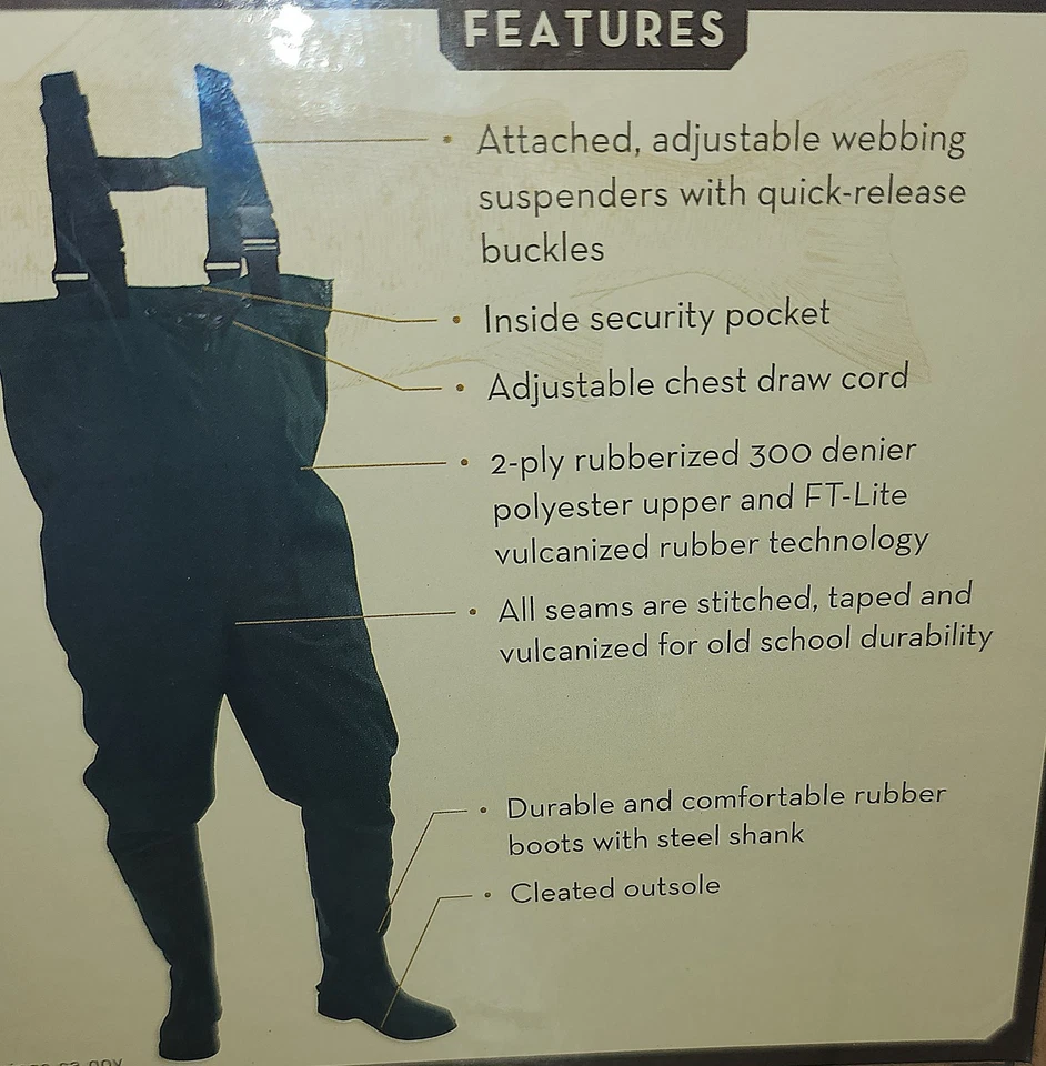 Frogg Toggs Cascades 2-ply Poly/Rubber Cleated Bootfoot Chest Wader Men's Sz 9  - Image 4 of 4